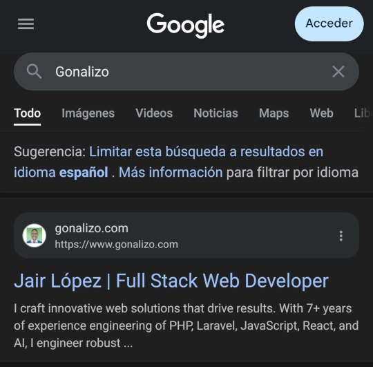 Search engine ranking results for Gonalizo